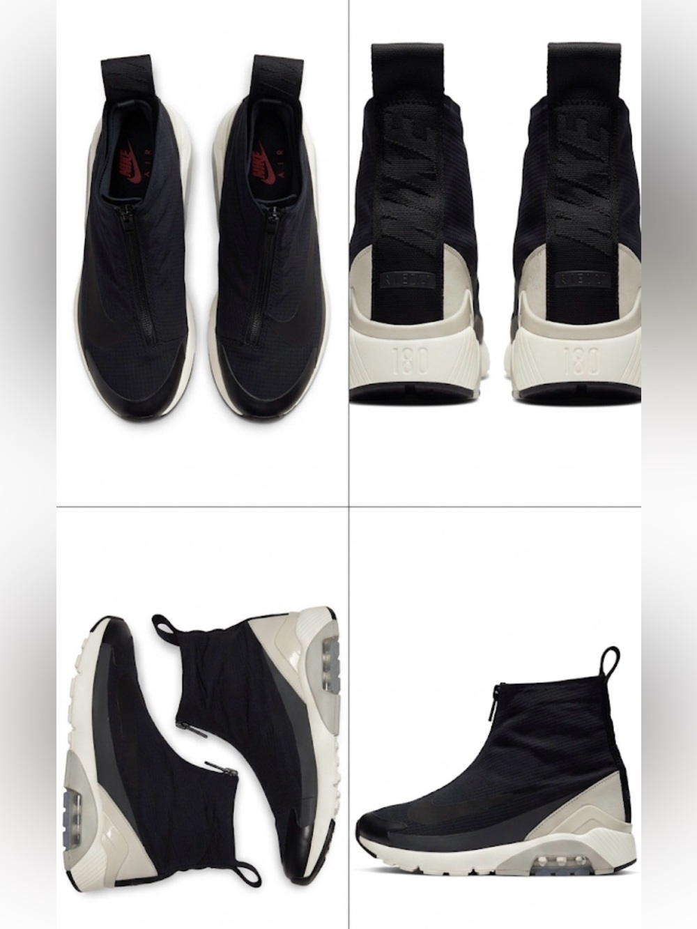 Nike High-Top Zip Sneakers in Black and Cream